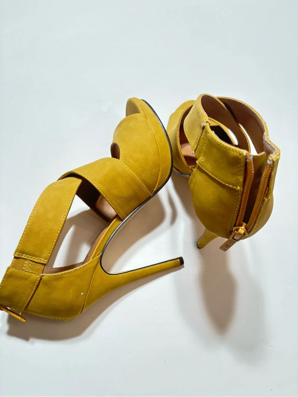 Michael Antonio Mustard Yellow Crisscross Stiletto Sandals